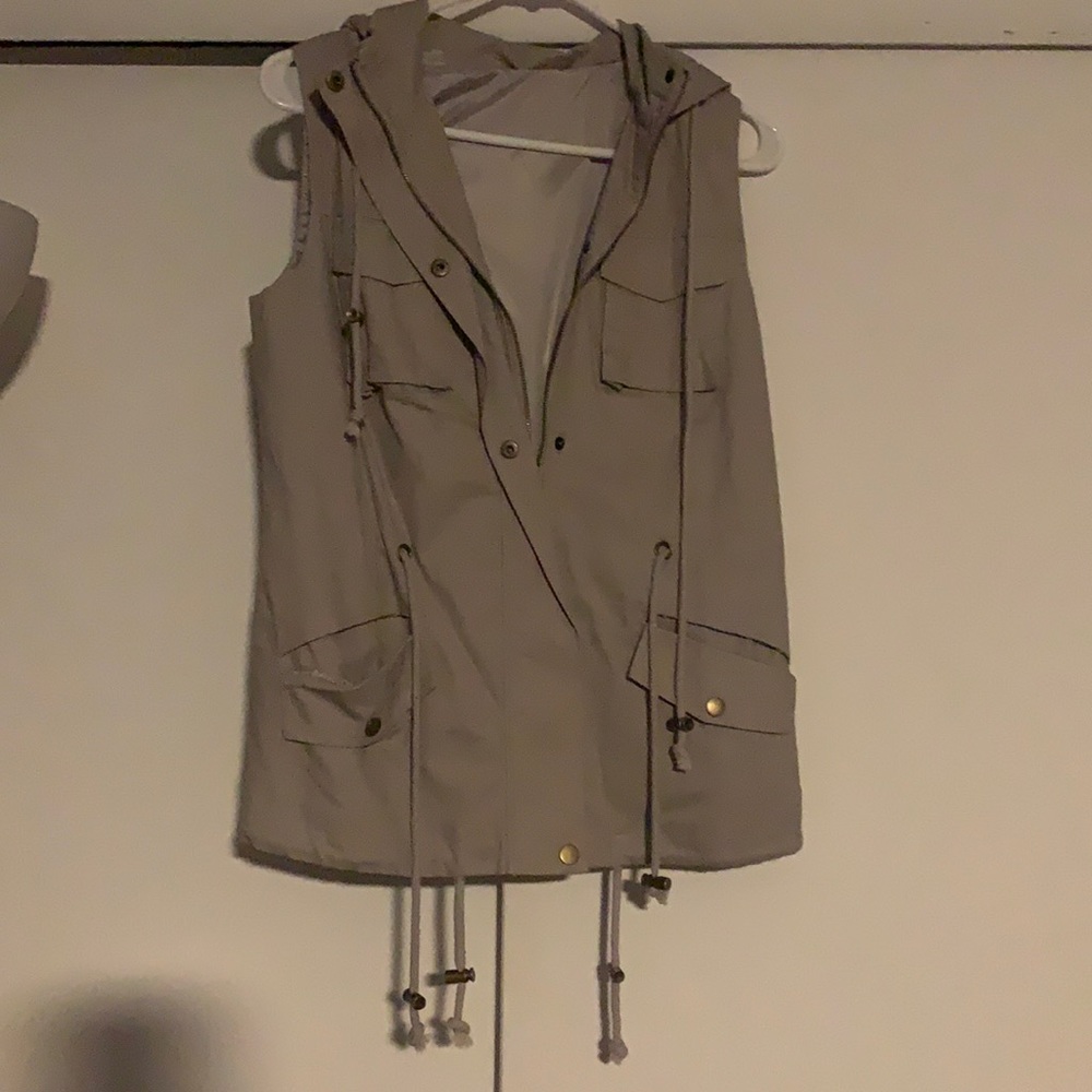 Women Vest Hooded Drawstring Jackets with Pockets